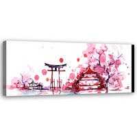 WANDBILD japanische landschaft aquarell - Pink, Textil (90/30cm) - Feeby