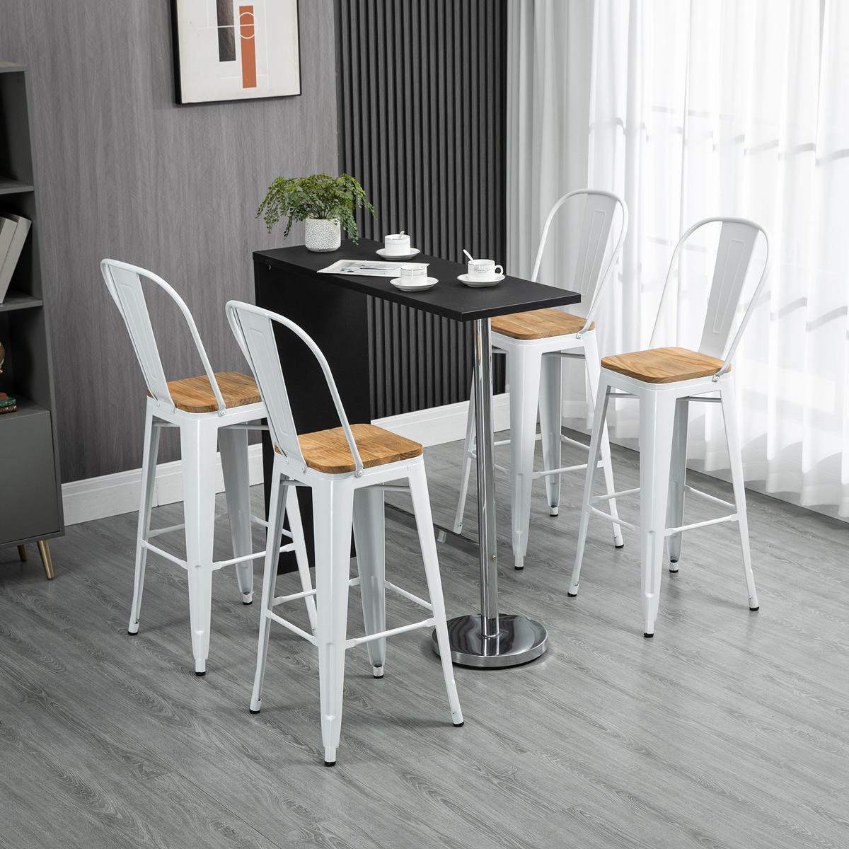 BARHOCKER 4er-Set DE-14711 industriell mit Rückenlehne & Fußstütze Weiß - Creme, Metall (48/117/44cm) - ComfortXL