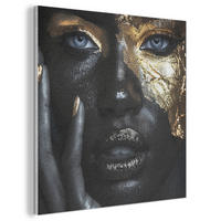 AKUSTIKBILD Frau - Gold - Porträt - Schwarz-Weiß - Luxus Wandbilder 60x60 cm - Hellblau, Kunststoff (60/60/0.9cm) - MuchoWow