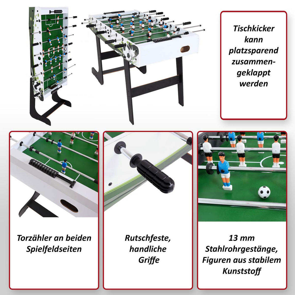STOLNÍ FOTBAL MANCHESTER SKLÁDACÍ Bílý, zelený, vícebarevný - bílá/různobarevná, dřevo (121/105cm) - MCW