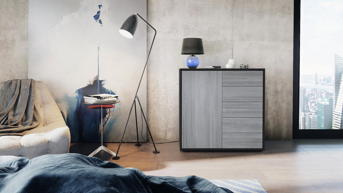 KOMMODE Ben Front in Avola-Anthrazit - Anthrazit, Holzwerkstoff (79/74/36cm) - Vladon