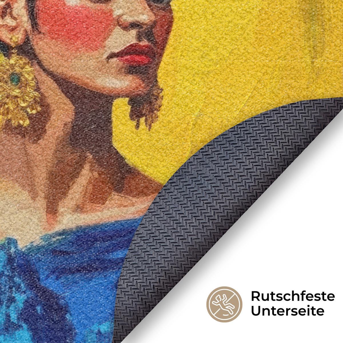 ROHOŽKA Frida Kahlo - Žena - Žlutá - Modrá - Květiny 90x90 cm - žlutá, textil/umělá hmota (90/0.4cm) - MuchoWow