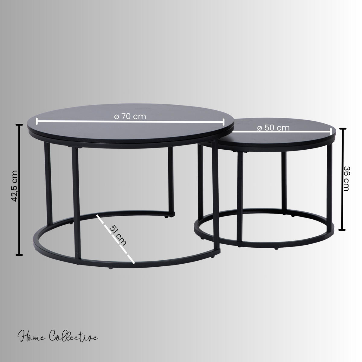 COUCHTISCH 2er Set rund schwarz - Schwarz, Holzwerkstoff (70/70/42.5cm) - Home Collective