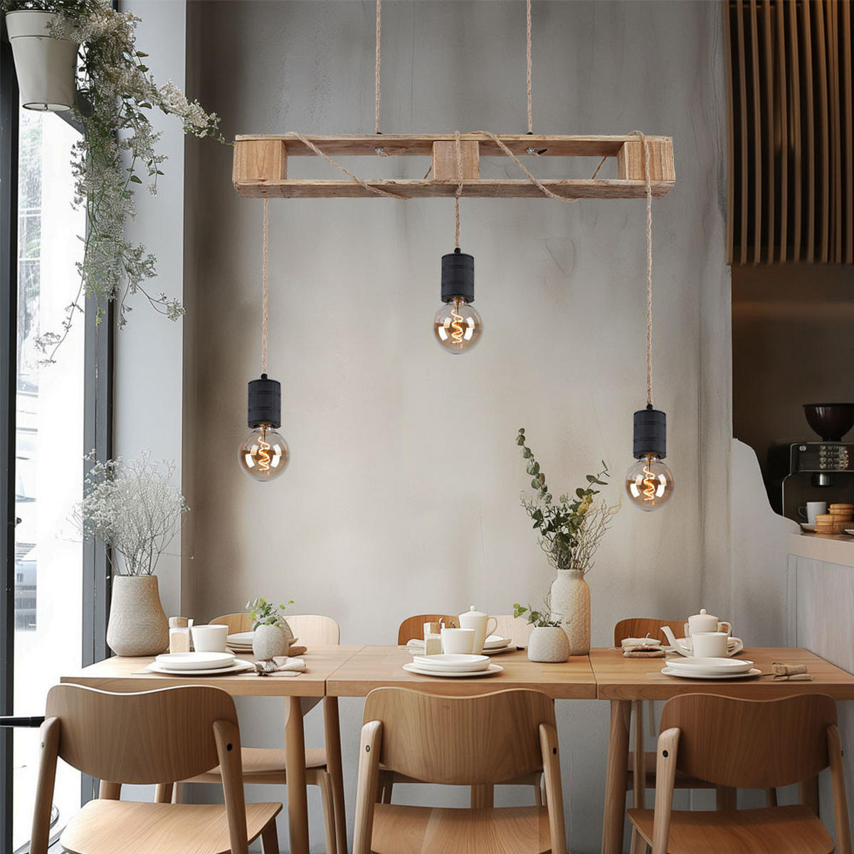 HÄNGELEUCHTE Joelle Schwarz Holzoptik - Schwarz, Holz (83/10/120cm) - Globo Lighting