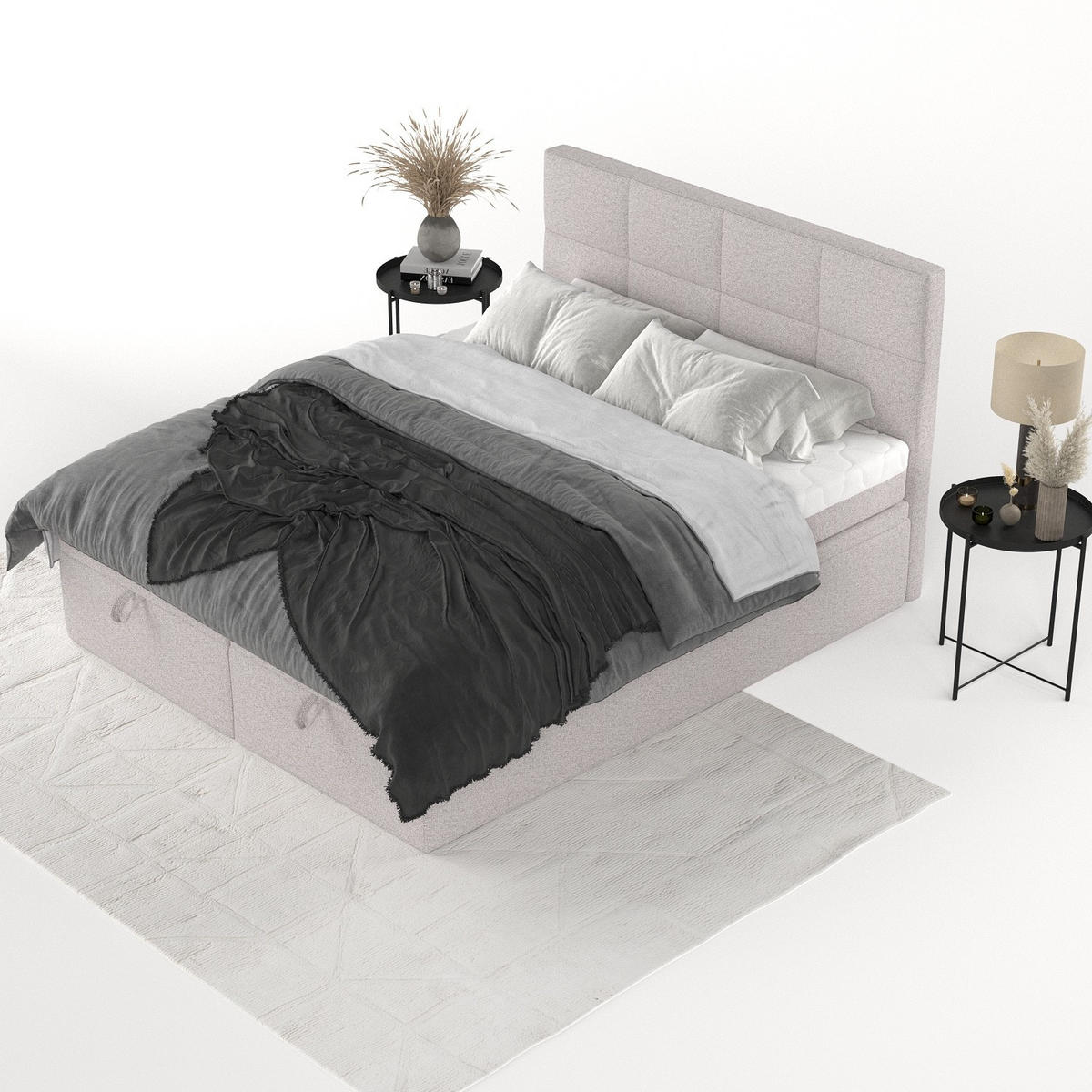 BOXBETT Tessa 180/200 cm Beige im Riva Stoff - Beige/Schwarz, Holz/Holzwerkstoff (180/200cm) - AltaBeds