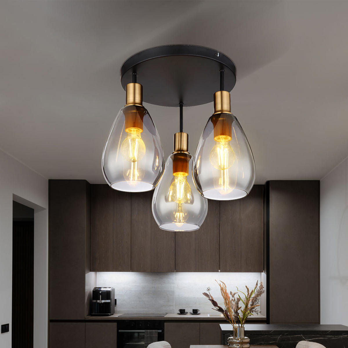 LED DECKENLEUCHTE Fanni Metall Grau - Grau, Glas (38/38/38cm) - Globo Lighting