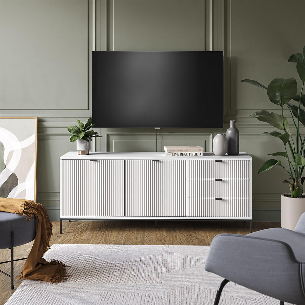 LOWBOARD Eliza Weiß 150.1 x 60 cm mit 3 Schubladen, 2 Türen - Weiß, Holzwerkstoff (150/60/42cm) - Vicco