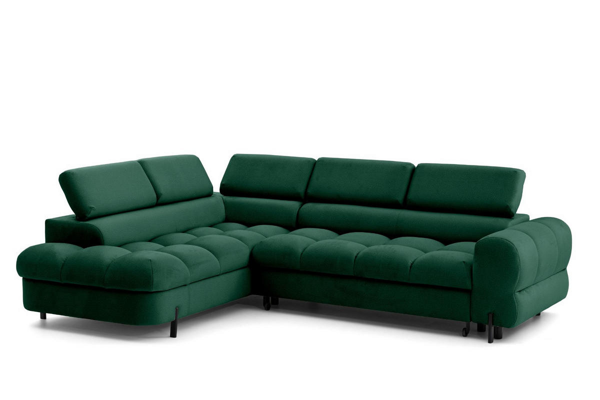 ECKSOFA BOWL L Links mit Schlaffunktion 125x195 Velours Grün - Schwarz/Grün, Holz/Textil (260/195cm) - Muffo