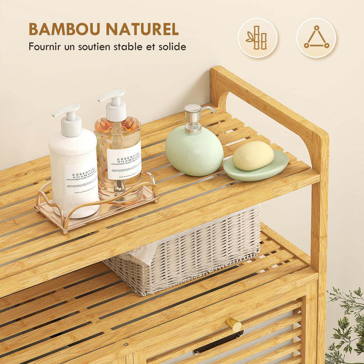 BADMÖBEL DE-17346 2 Wäschekörbe & 2 Regale Natur - Naturfarben, Naturmaterialien (82/88/33cm) - ComfortXL