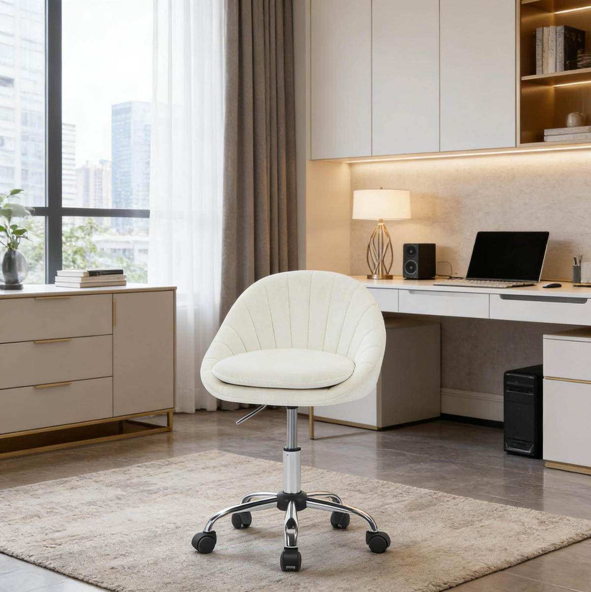 BÜROSTUHL in Beige 52x47,5x82 cm mit Samtbezug, höhenverstellbar und drehbar - Beige, Metall (47.5/82/52cm) - IVMEU