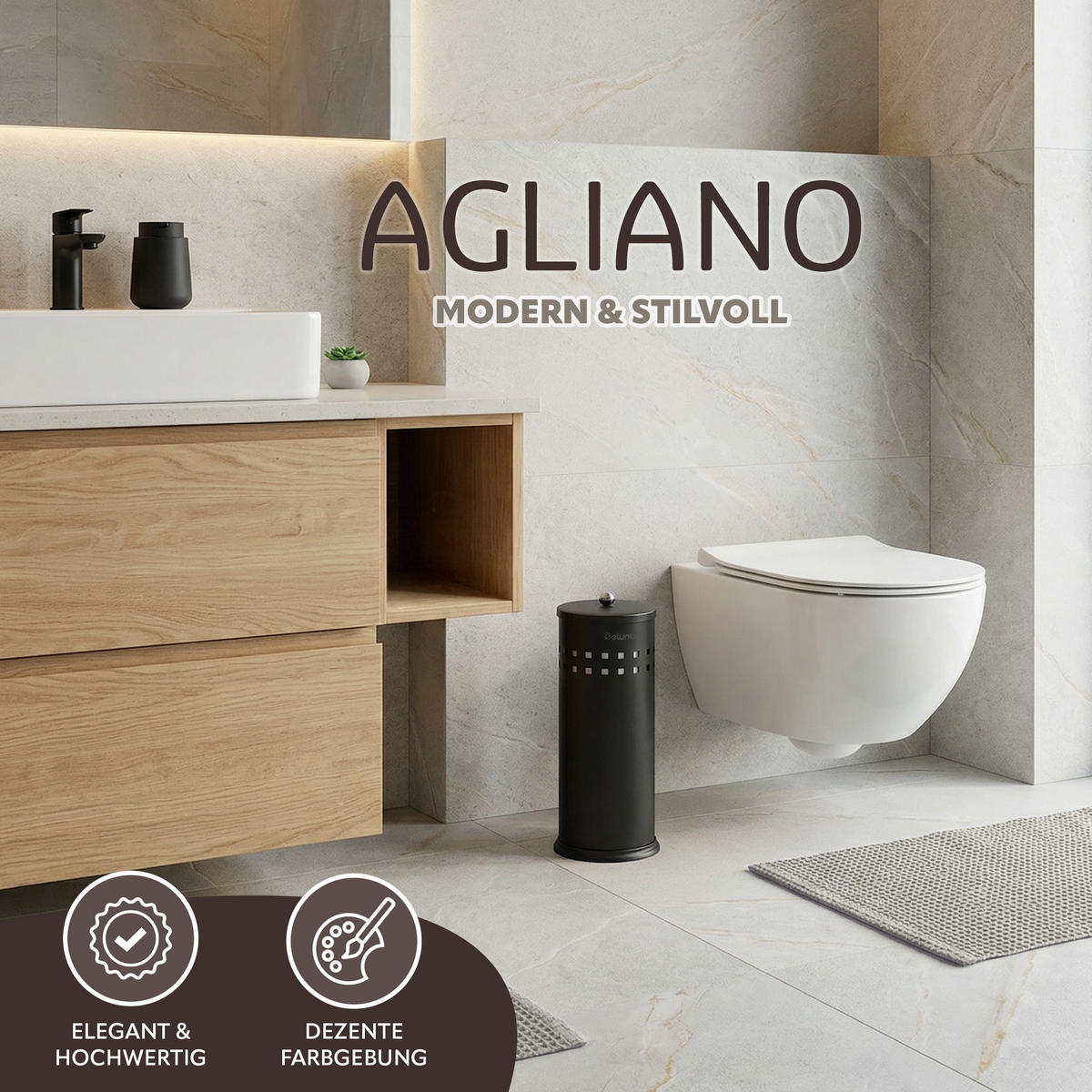 TOILETTENPAPIER-AUFBEWAHRUNG AGLIANO, Metall, schwarz - Schwarz, Metall (14.5/37.5/14.5cm) - eluno