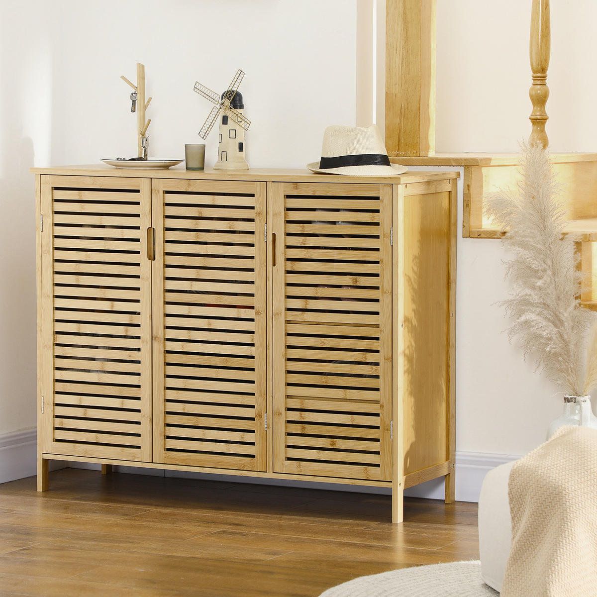 SCHUHSCHRANK Natur Bambus mit Türen Stauraum 1 Stück - Naturfarben, Holz (100/80/35cm) - PANGIVO