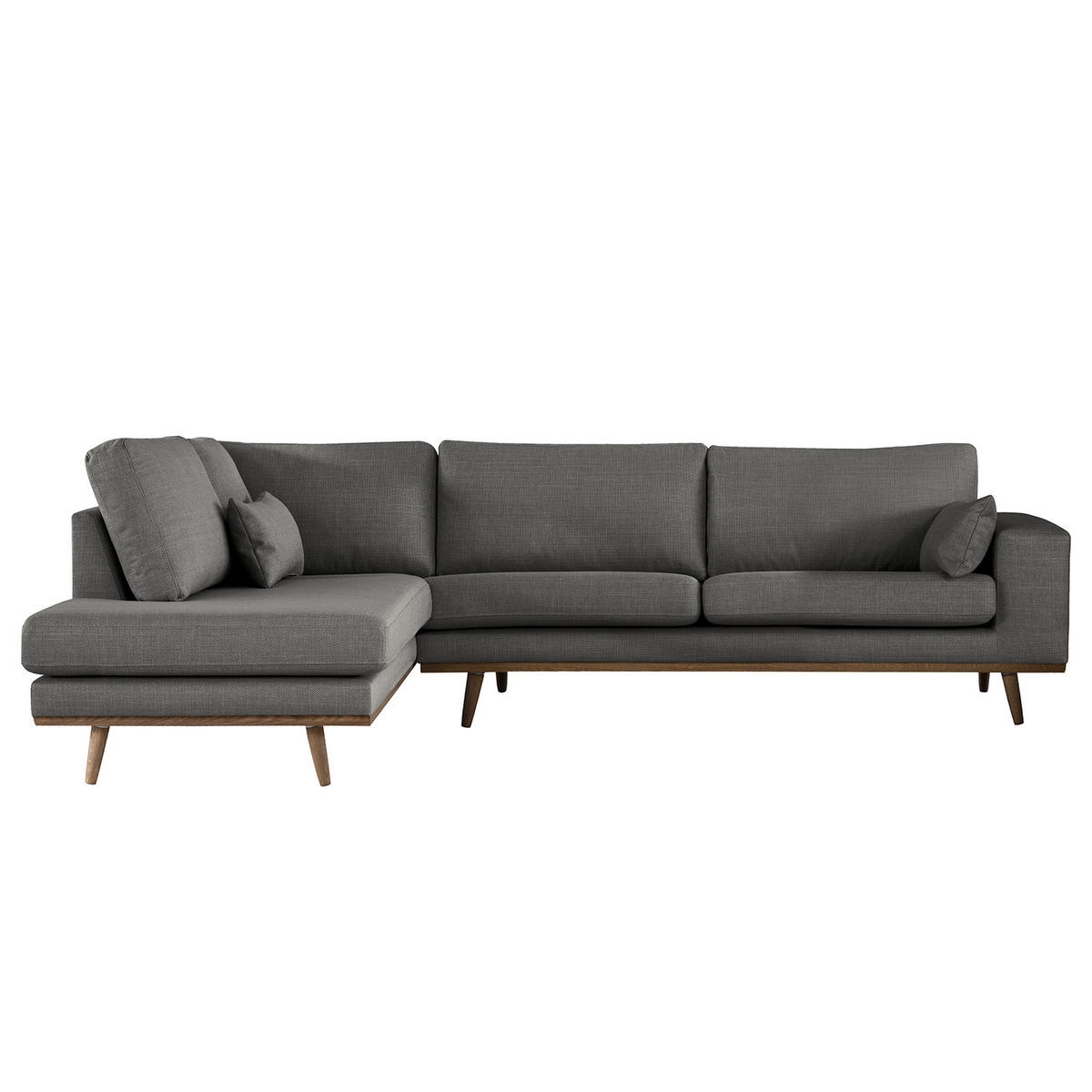 ECKSOFA mit Ottomane - Eichefarben/Dunkelgrau, Eichenholz/Textil (287/219cm) - home24