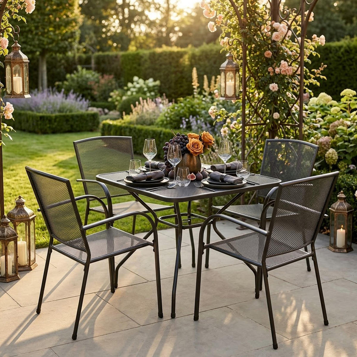 GARTENESSGRUPPE Glasgow - GARTEN-GARNITUR für 4 Personen - Gartenmöbel Set 5-teilig - Streckmetall anthrazit - Grau, Metall - TPFGarden