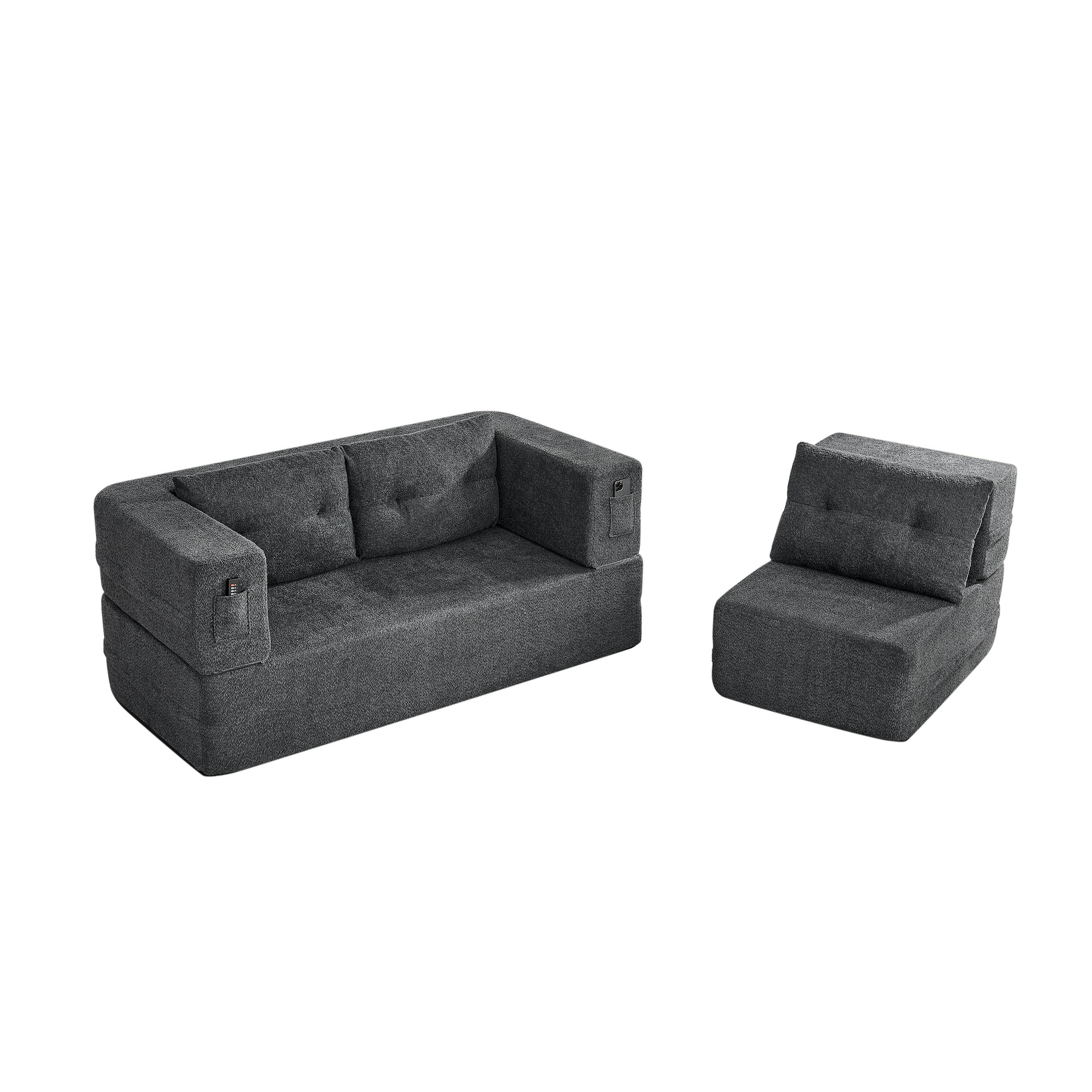 SITZGARNITUR DE-35041 2-in-1 mit Schlaffunktion Dunkelgrau - Dunkelgrau, Textil (194/39/199cm) - ComfortXL