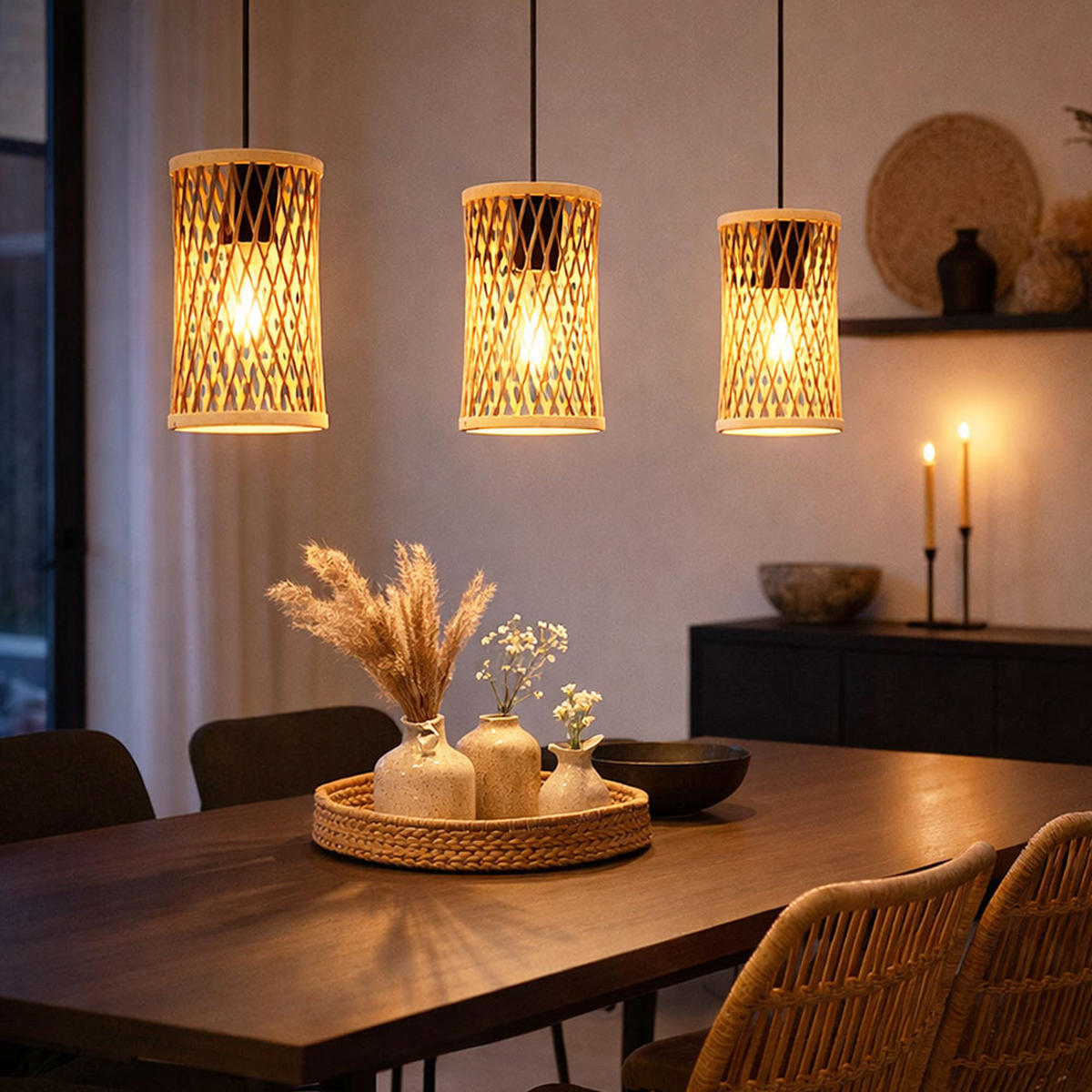 HÄNGELEUCHTE Metall Rattan Braun - Braun, Holz (72/12/150cm) - Globo Lighting