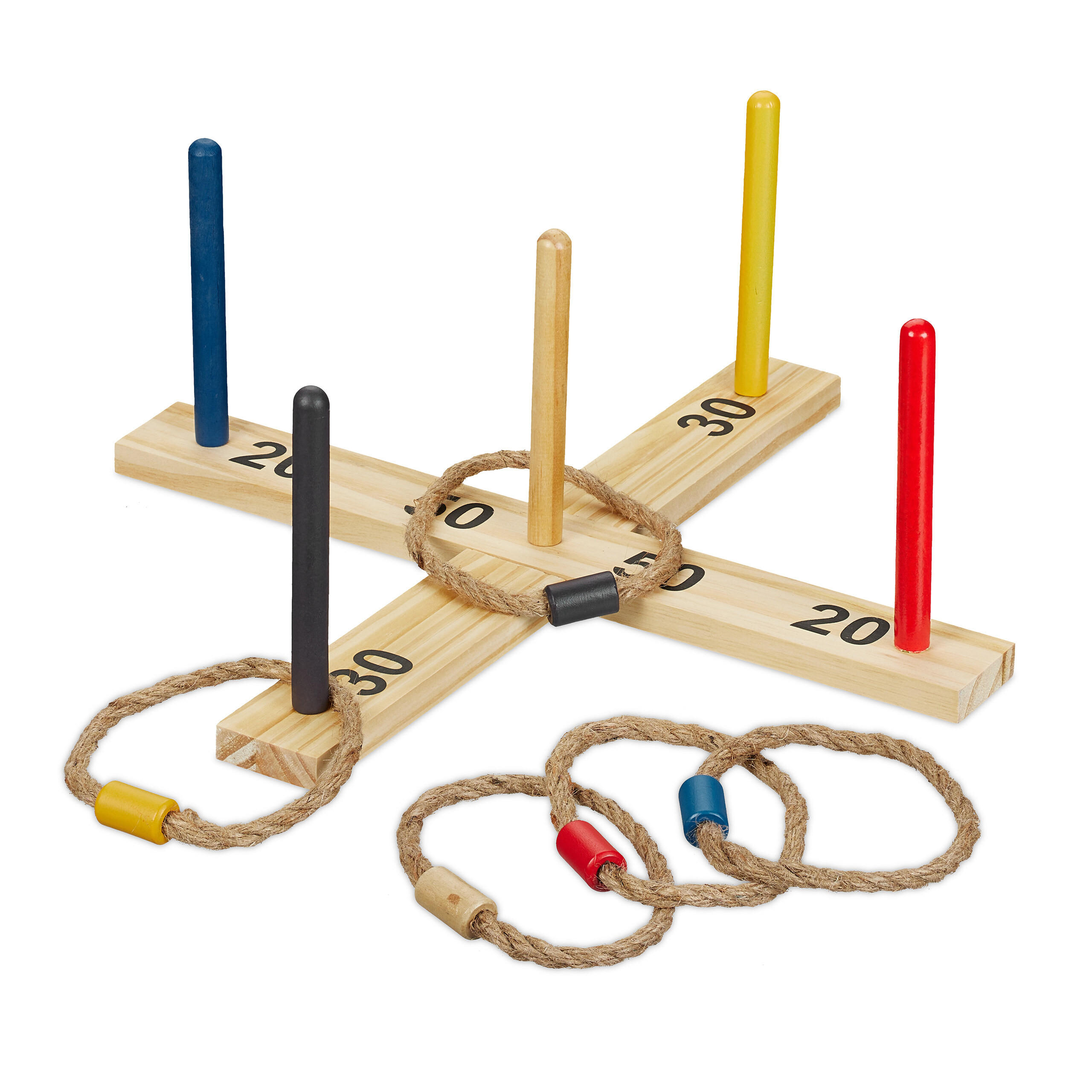 HÁDZANIE krúžkov - svetlohnedá, drevo/textil (41/41cm) - Relaxdays