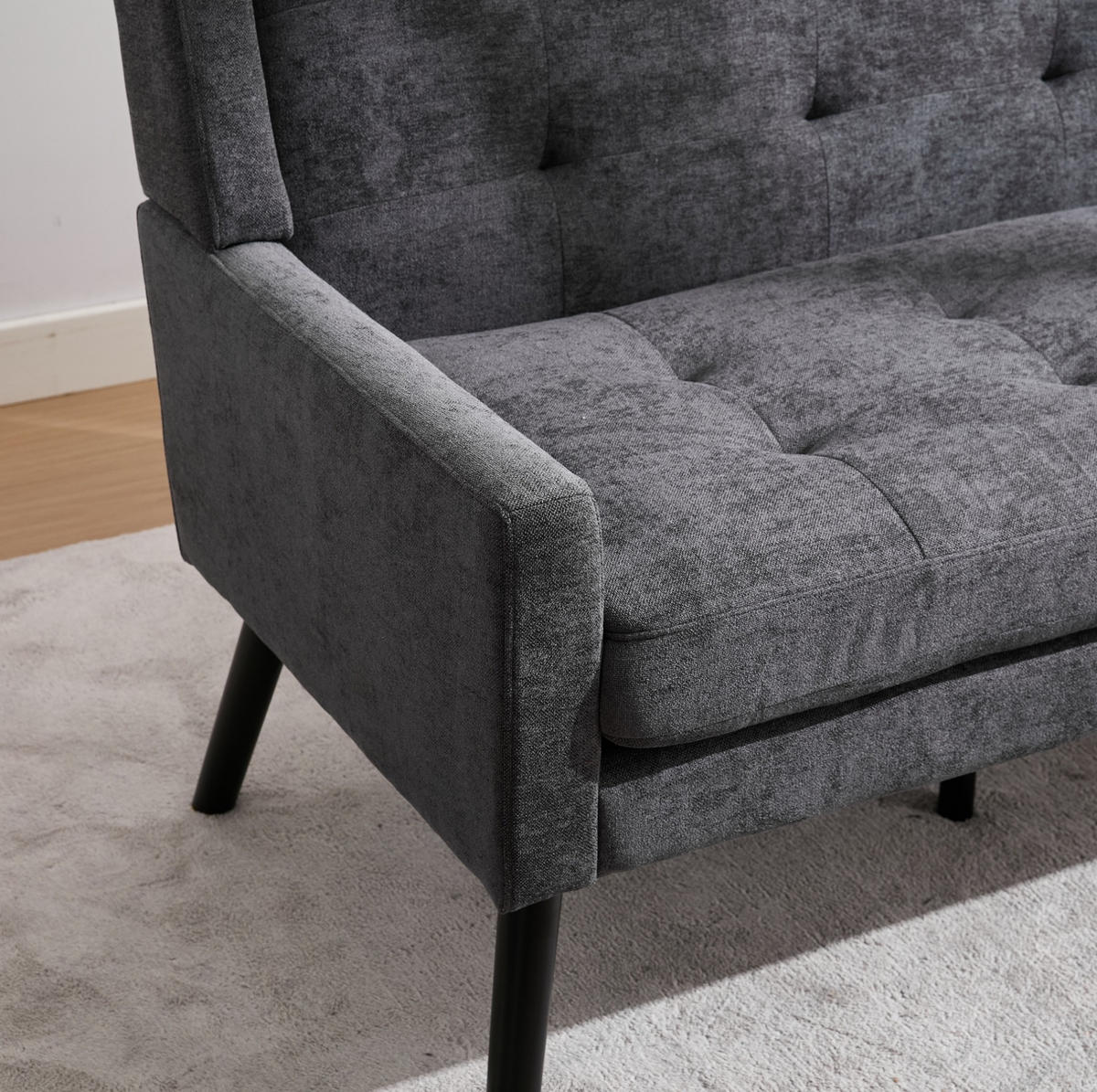 2-SITZER 119/75/88 cm Leinenpolster mit Knopfsteppung, Massivholzbeinen Dunkelgrau - Dunkelgrau, Textil (75/88/120cm) - OKMYHOME