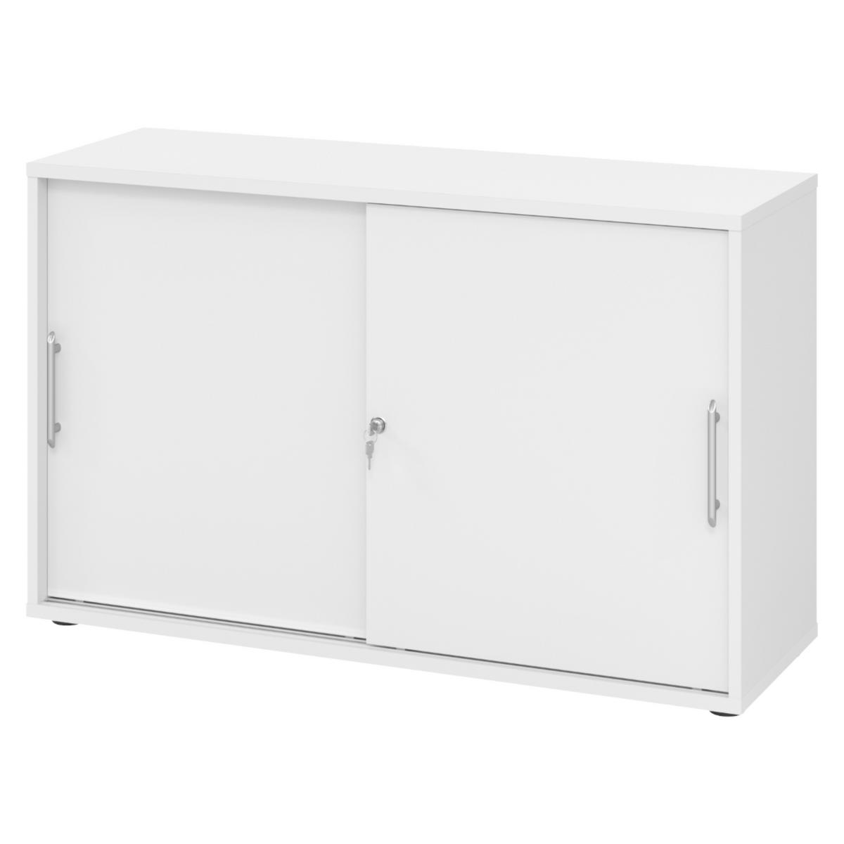 SCHIEBETÜRENSCHRANK - 2 Ordnerhöhen 40/120/74,8 cm in Weiß Relinggriff (Kunststoff) - Weiß, Holzwerkstoff (120/74.8/40cm) - bümö
