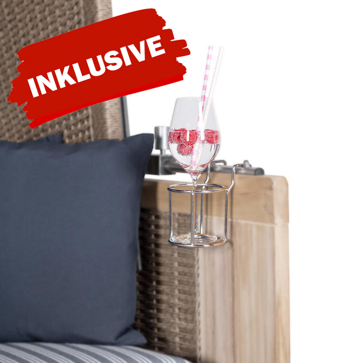 STRANDKORB Komplettset - Schleswig Pinie - PE mokka - Modell 563 - Hellgrau, Holz (120/160/80cm) - bene living