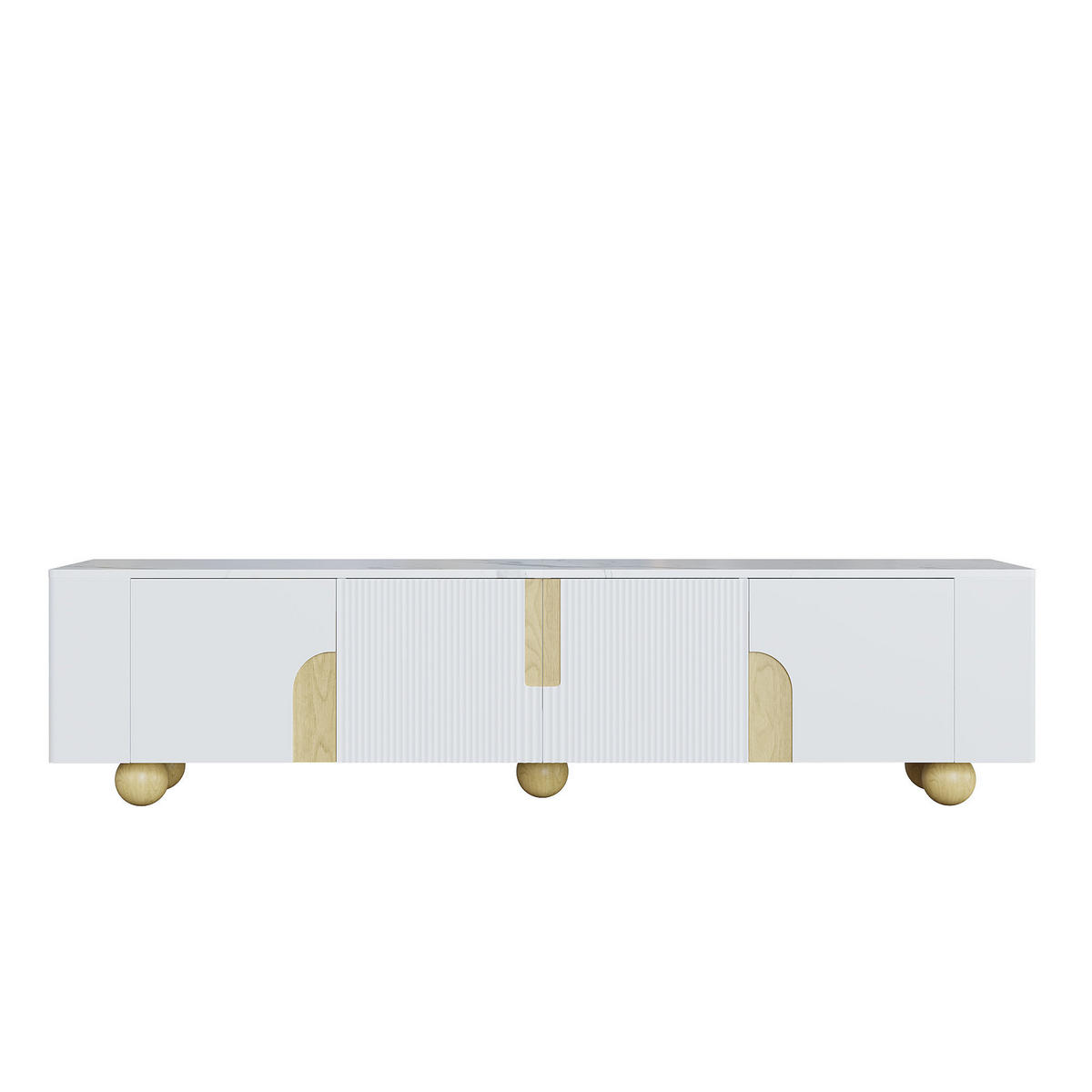 LOWBOARD in Weiß und Naturfarben TV-Schrank mit 4 Türen für Wohnzimmer, B180/T40/H44 cm - Naturfarben/Weiß, Holz/Holzwerkstoff (180/44/40cm) - STILVORA