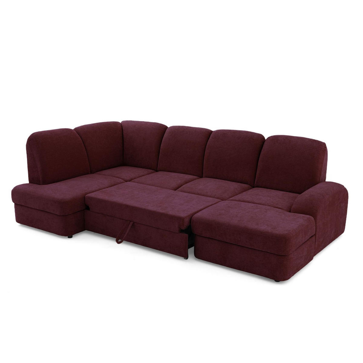 ECKSOFA VIBE U Links mit Schlaffunktion 129x263 Chenille Bordeaux - Bordeaux/Schwarz, Holz/Kunststoff (280/102/186cm) - Muffo
