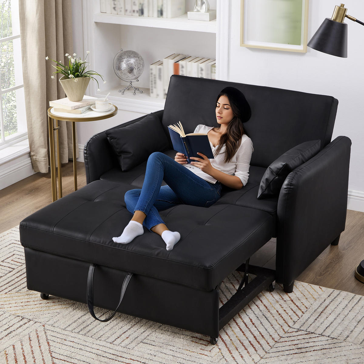 SOFABETT 122/83/82 cm Antikschwarz - Schwarz, Textil (83/82/122cm)
