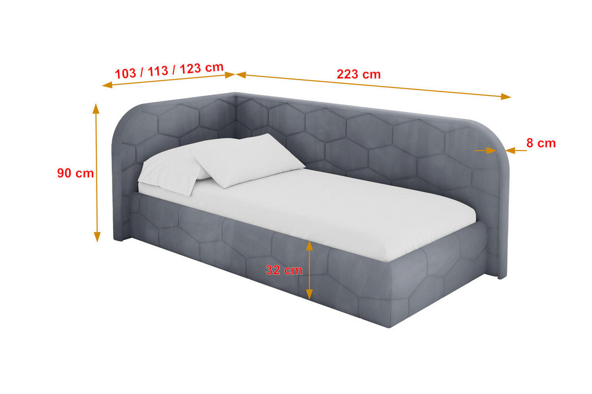 EINZELLBETT Jugendbett mit Bettkasten und Matratze H3/H4, Rechts - JAXY 90x200 Grau - Blaugrau, Holzwerkstoff/Textil (90/200cm) - ALTDECOR