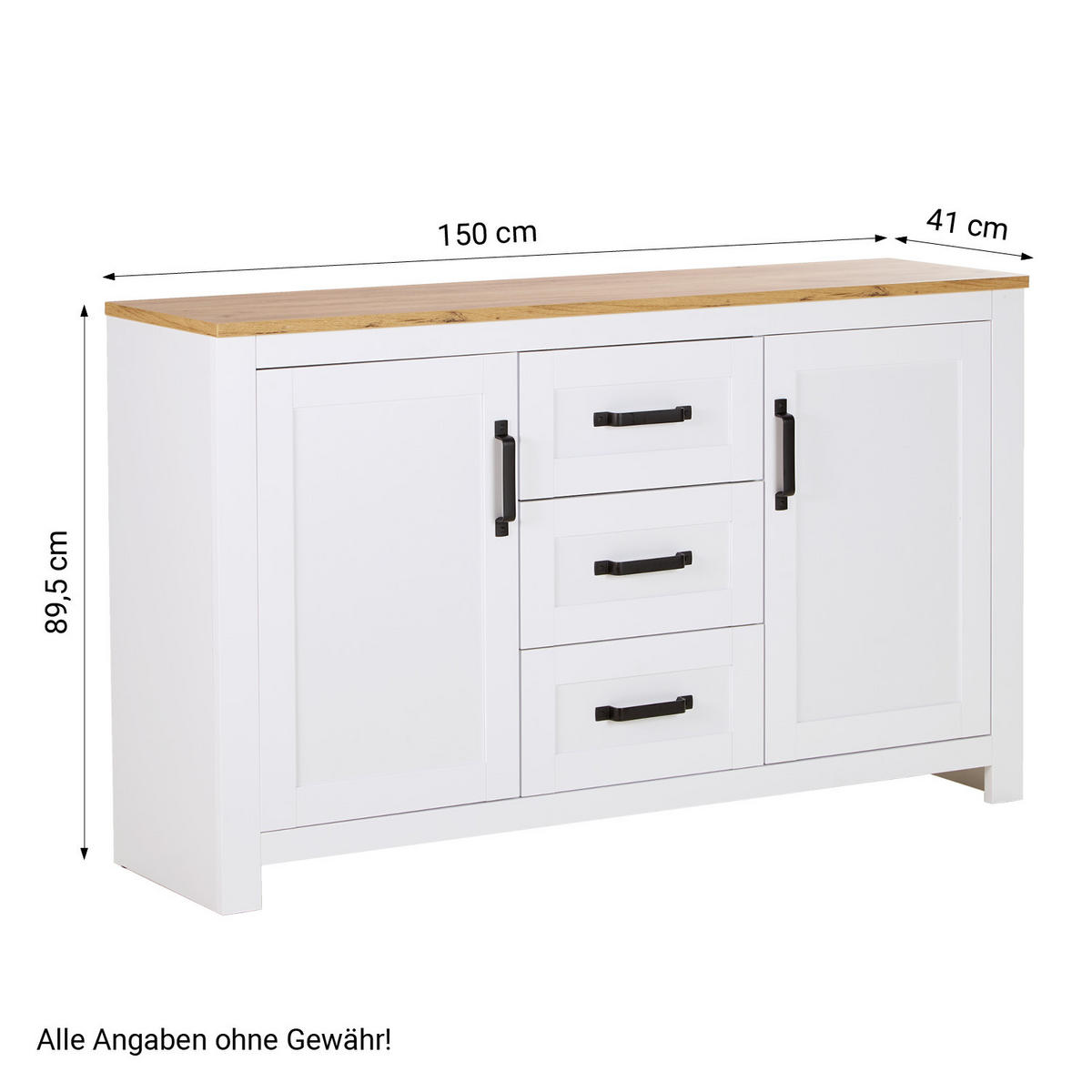 SIDEBOARD 150/89/41 cm Weiß, Natur - Schwarz/Weiß, Holz/Kunststoff (150/89/41cm) - Homestyle4u