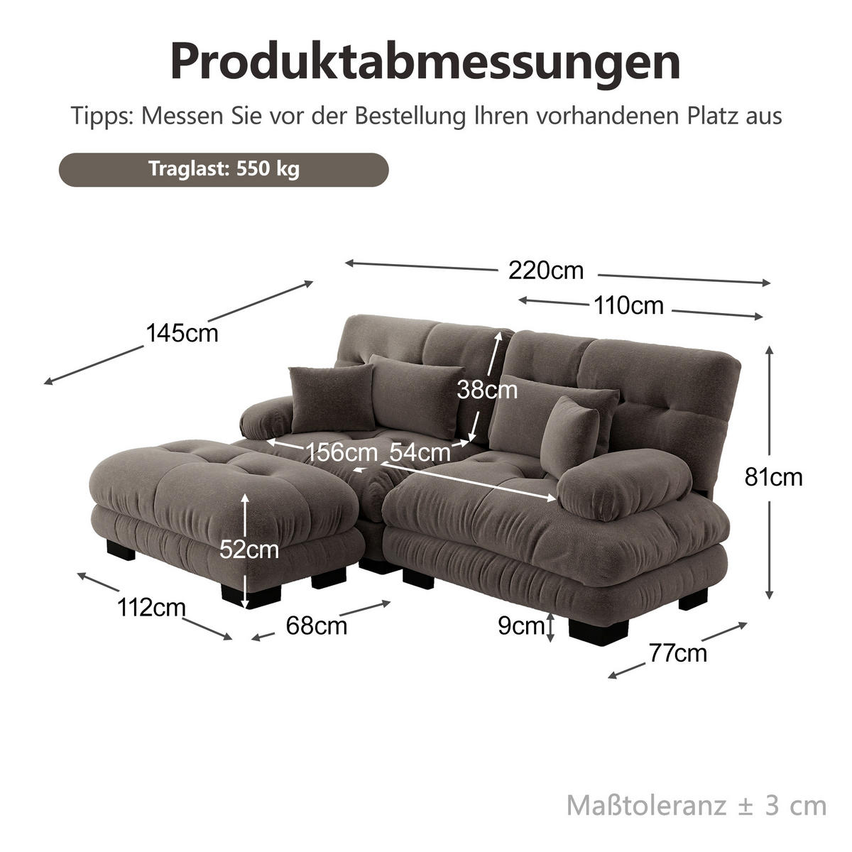 ECKSOFA DE-34065 mit Ottoman Braun - Braun, Holz (145/220cm) - ComfortXL