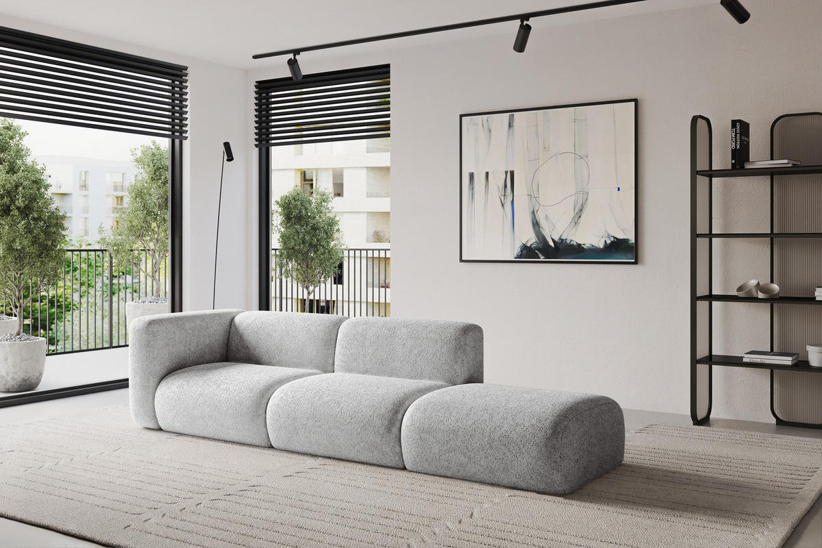 SOFA Ottomane Links MIRA-S3 296x89x70 Grau Velours - Schwarz/Grau, Holzwerkstoff/Kunststoff (296/70/89cm) - ALTDECOR