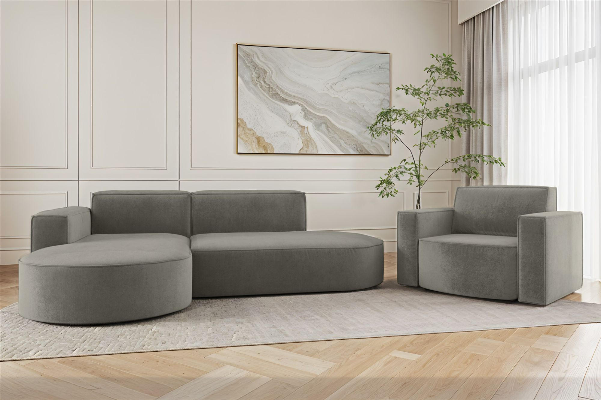 SOFASET Palma In Noel - Grau, Holzwerkstoff/Textil (236/78/165cm) - Fun Möbel