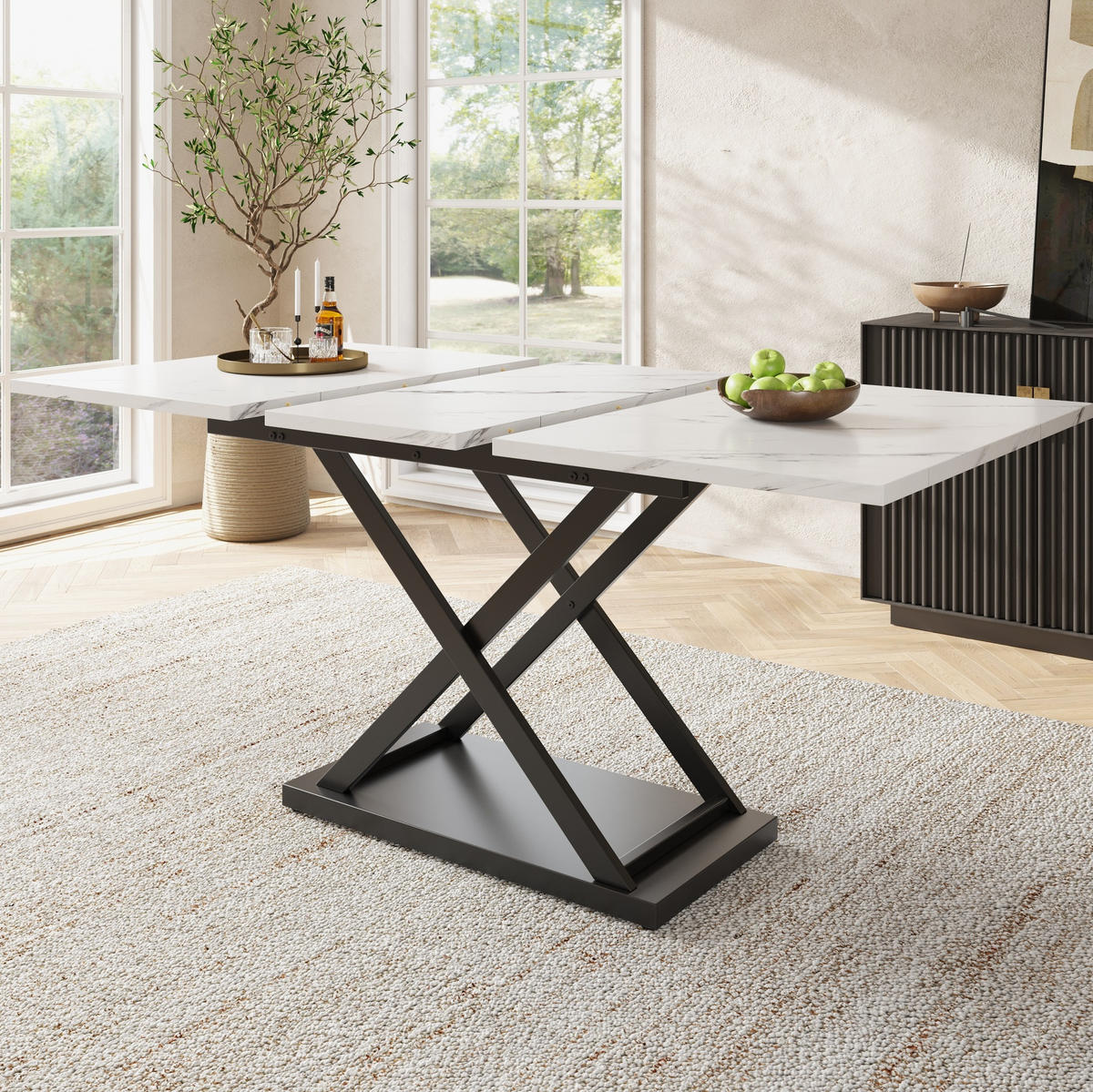 ESSTISCH 120-160/75/80 cm Weiß/Schwarz aus MDF und Metall mit Ausziehfunktion - Weiß, Holzwerkstoff (160/80/75cm) - OKMYHOME