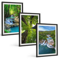 BILDER SET 3er Set - 40x60 cm Schwarzer Rahmen - Wasserfälle grüner Wald Wasser - Schwarz, Kunststoff (40/60cm) - TULUP