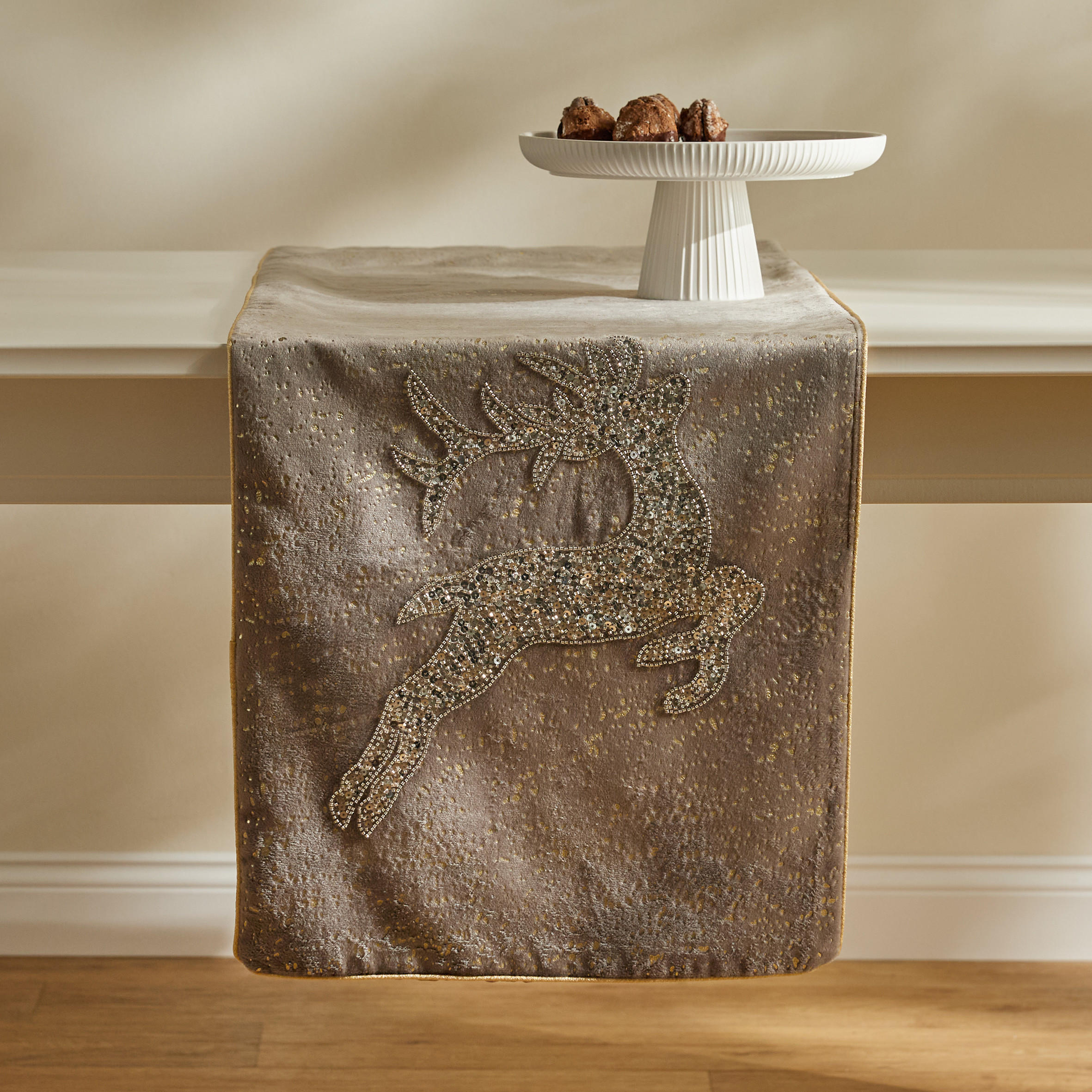 TISCHLÄUFER aus Samt DRIDIS 40x180 cm, Beige, Weihnachten Deko Tischdecke, Christmas - Beige, Kunststoff (180/40/1cm) - home&you