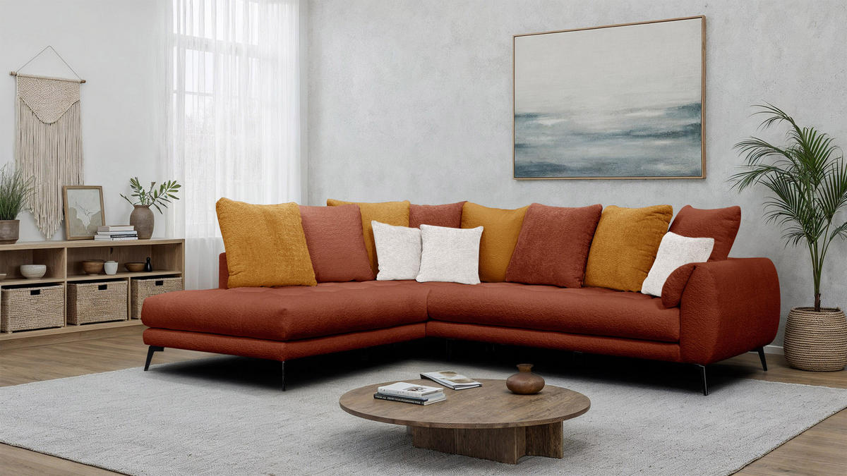 ECKSOFA CALME 5-Sitzer, dunkelorange und écru - Dunkelorange, Holz/Textil (294/229cm) - Courtois Laville