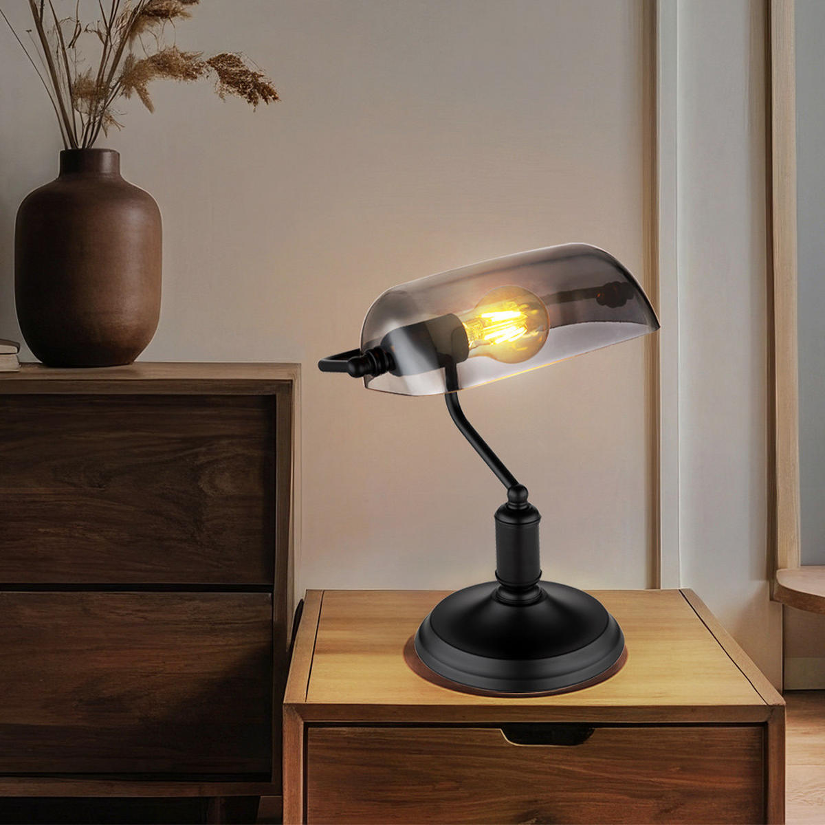 LED TISCHLEUCHTE Antique Schwarz Glas Rauch - Schwarz, Glas (25/18/32cm) - Globo Lighting