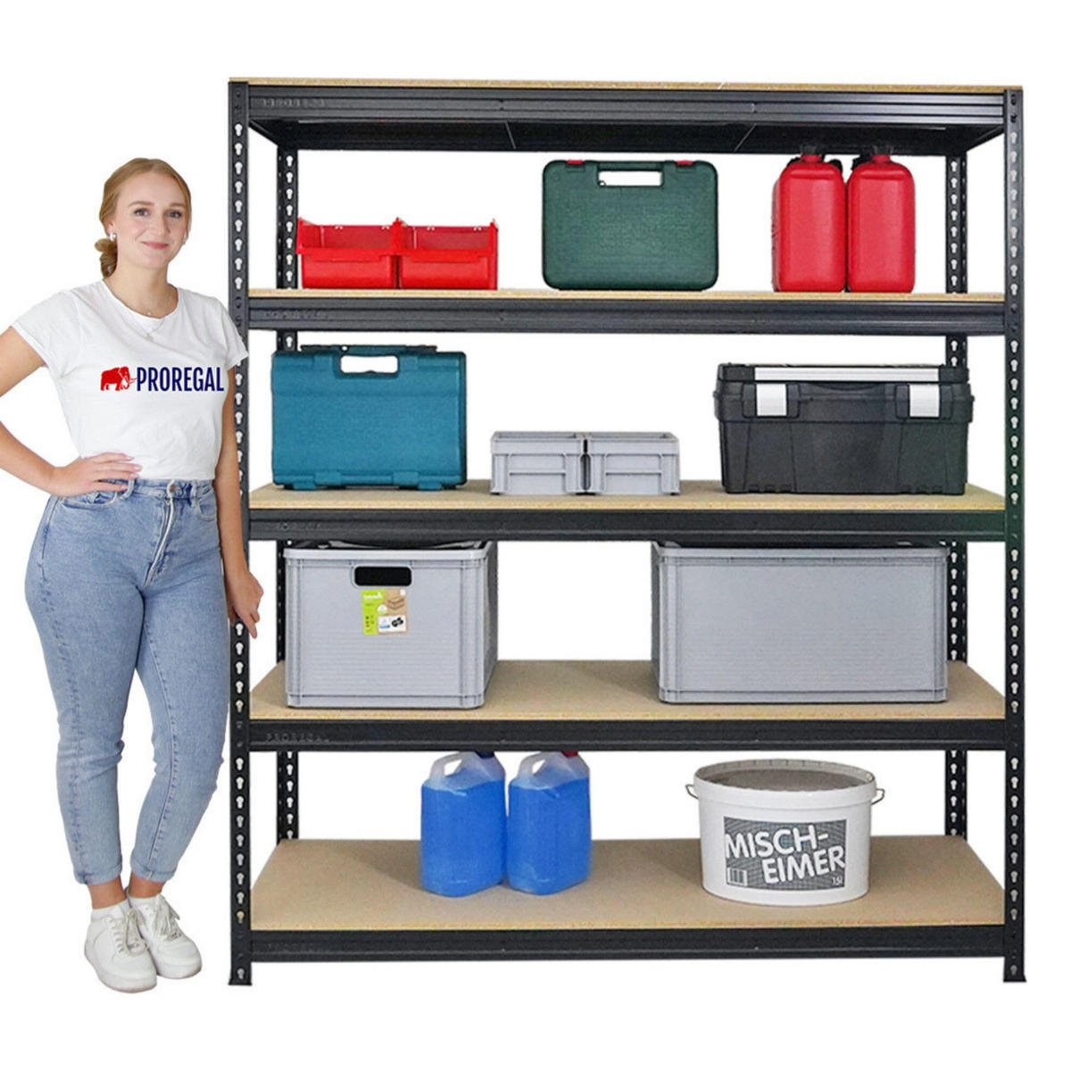 SCHWERLASTREGAL Bison 3er-Set mit 3x 200x180x60 cm 5 Fachböden Fachlast 600 kg Schwarz - Schwarz, Metall (540/200/60cm) - PROREGAL