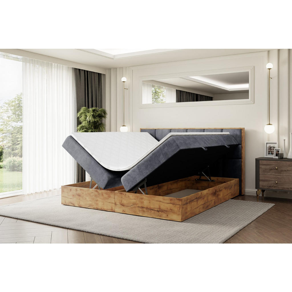 Thumbnail - Altdecor Boxbett, Grau, Holzwerkstoff, Höhe ca. 20 cm, 160x200 cm, Schlafzimmer, Betten, Boxspringbetten