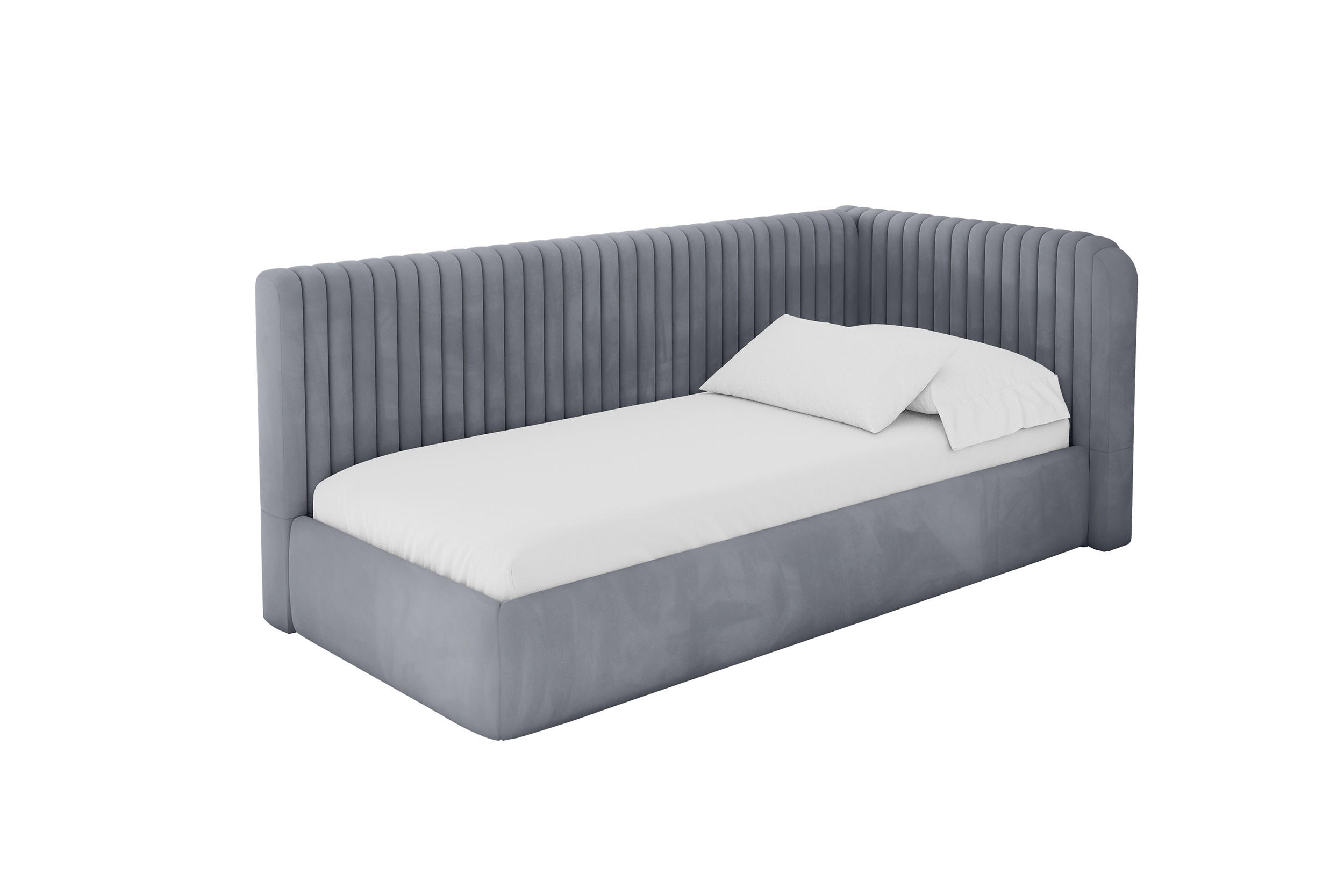 EINZELLBETT Jugendbett mit Bettkasten und Matratze H3/H4, Links - AURY 100x200 Grau - Grau, Holzwerkstoff/Textil (100/200cm) - ALTDECOR