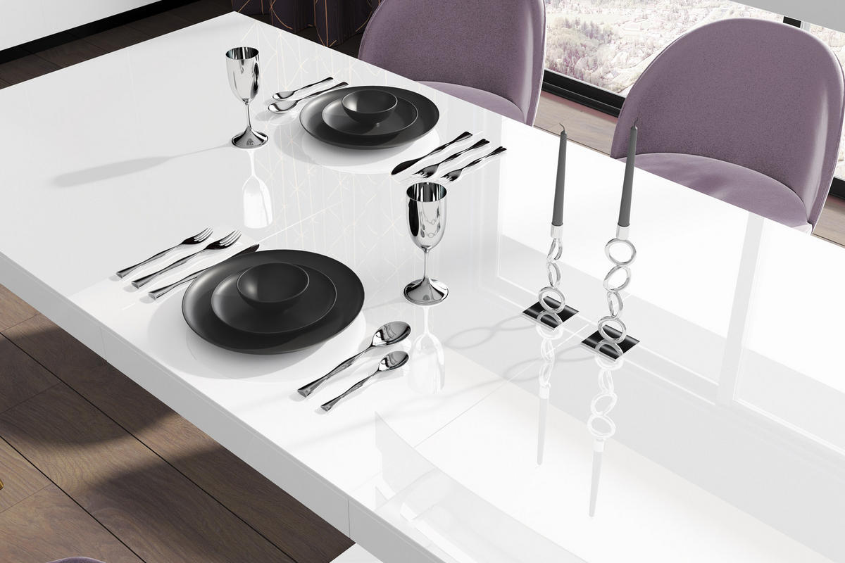 ESSTISCH rechteckig Weiß Hochglanz ausziehbar 160-256 cm - Weiß Hochglanz, Holzwerkstoff (89/160/75cm) - designimpex