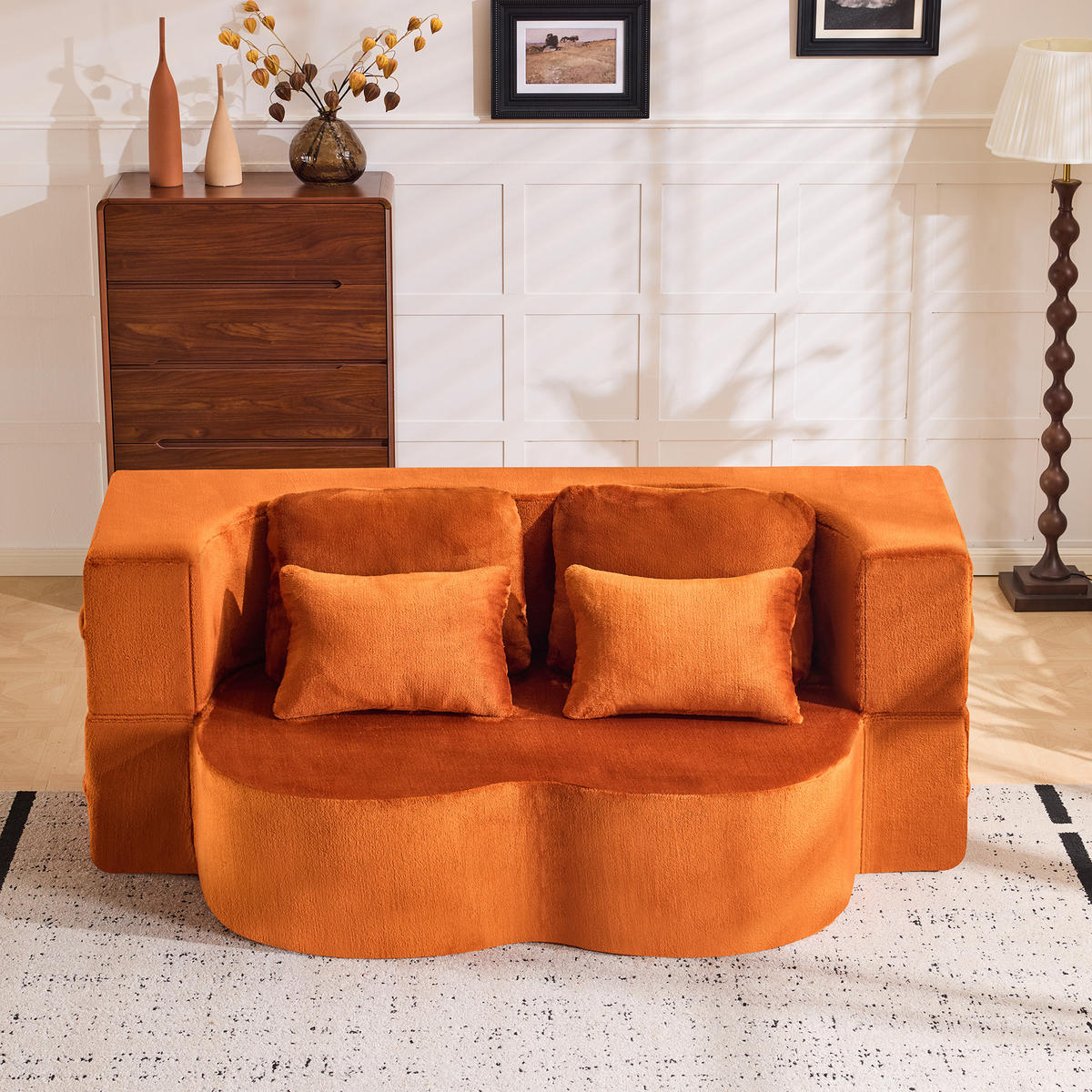 2-SITZER SCHLAFSOFA Flanell Orange mit 4 Kissen - Orange, Textil (198/76/120cm) - WISHDOR