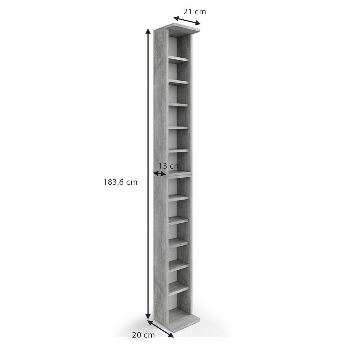 CD-REGAL Beton 21 x 183.6 cm Groß - Schieferfarben, Holzwerkstoff (21/183.6/20cm) - Vicco