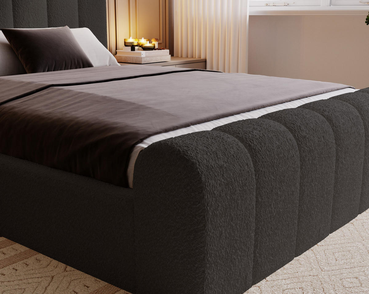 POLSTERBETT 160x200 Valetta mit Bettkasten, Bouclé Schwarz - Schwarz, Holz/Textil (160/200cm) - Emporius