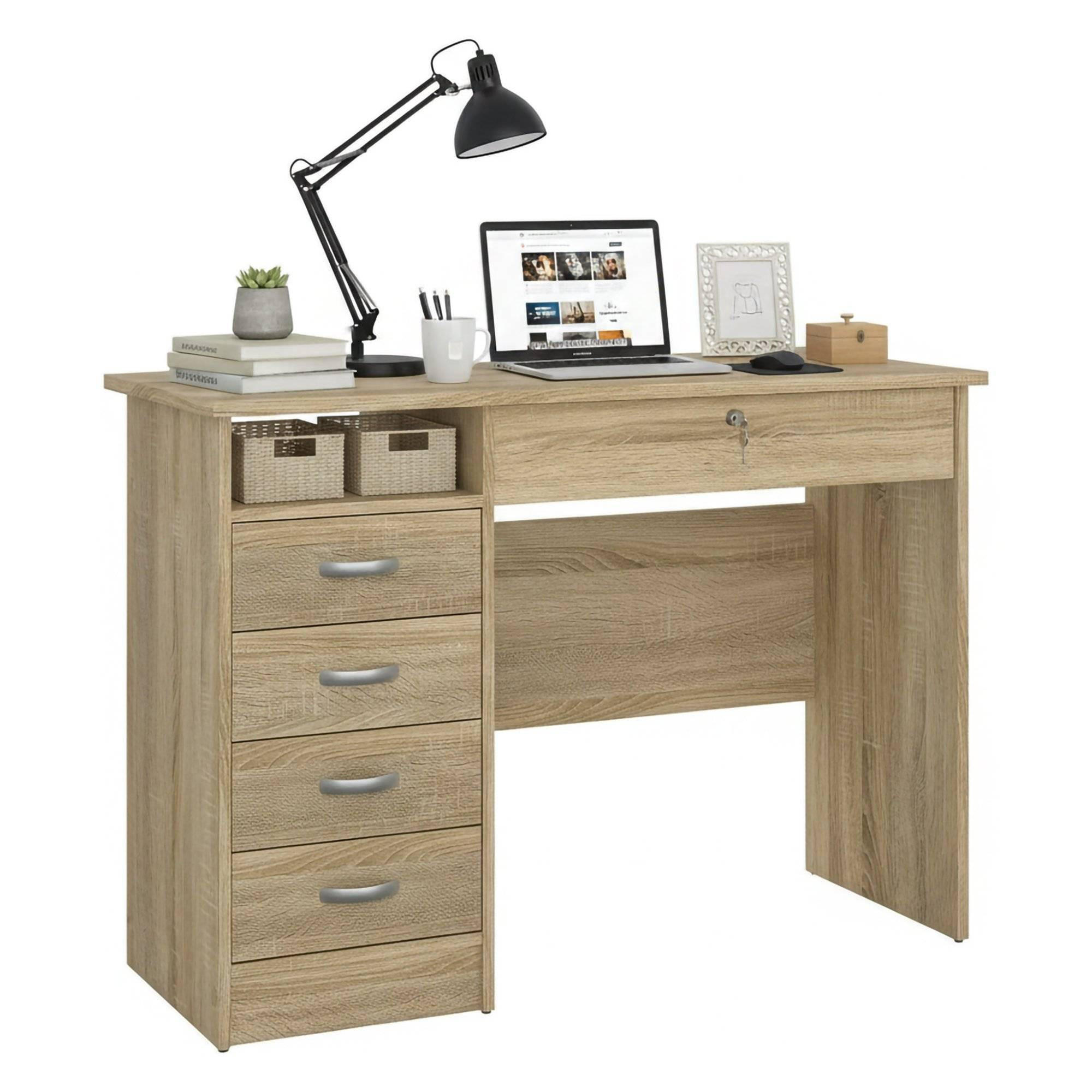SCHREIBTISCH Eiche 48.5/109.3/75.6 cm - Braun, Holzwerkstoff (49/109/76cm) - DMORA