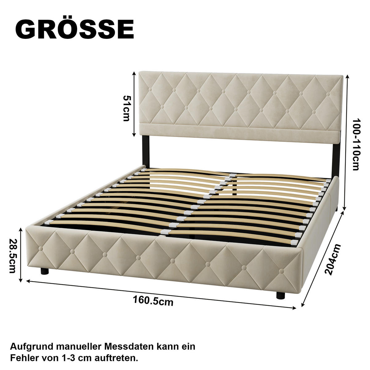 POLSTERBETT 160/200 cm mit Bettkasten in Beige Samt, ohne Matratze - Beige, Holzwerkstoff/Textil (160/200cm) - WISHDOR