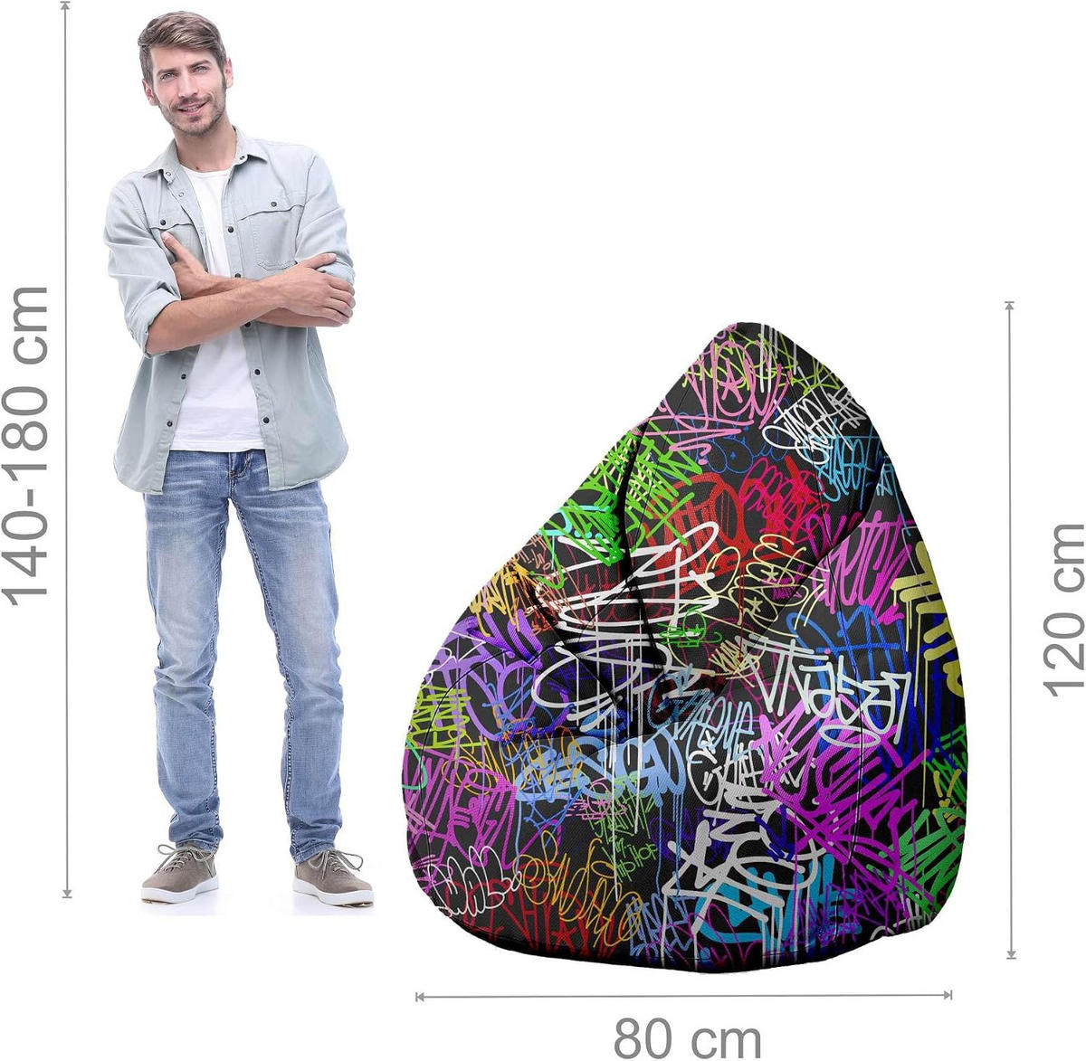 SITZSACK PEARSHAPE MIT FUßSTÜTZE Velvet 2-tlg Graffiti M - Violett, Textil (70/120/70cm) - Dreamroots