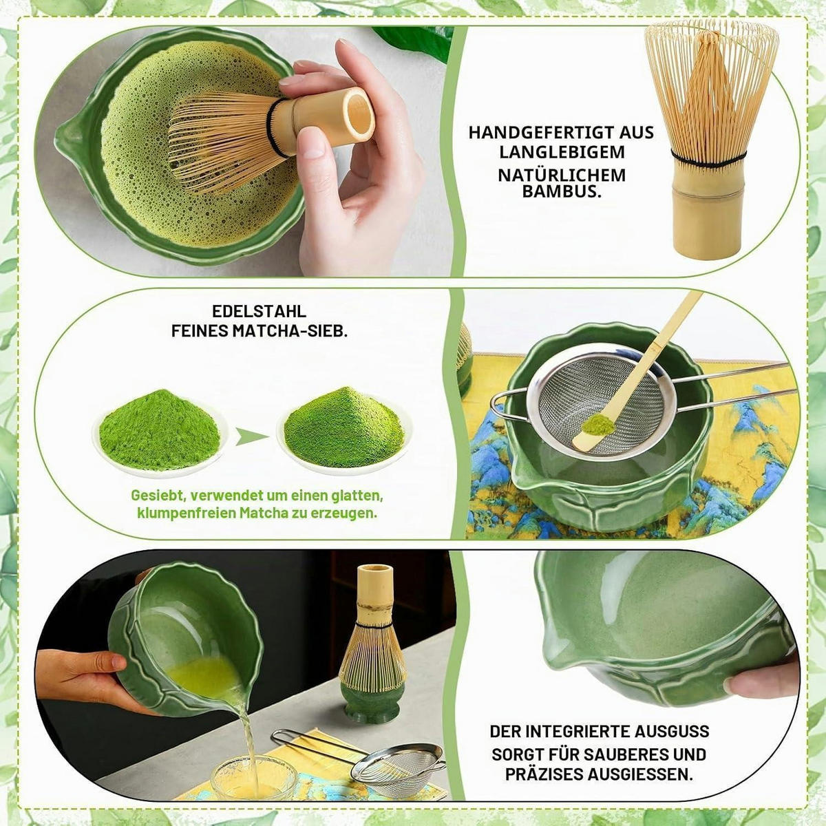 MATCHA Set 8-teilig Keramik Bambus - Grün, Keramik (16.5/1/30.5cm)