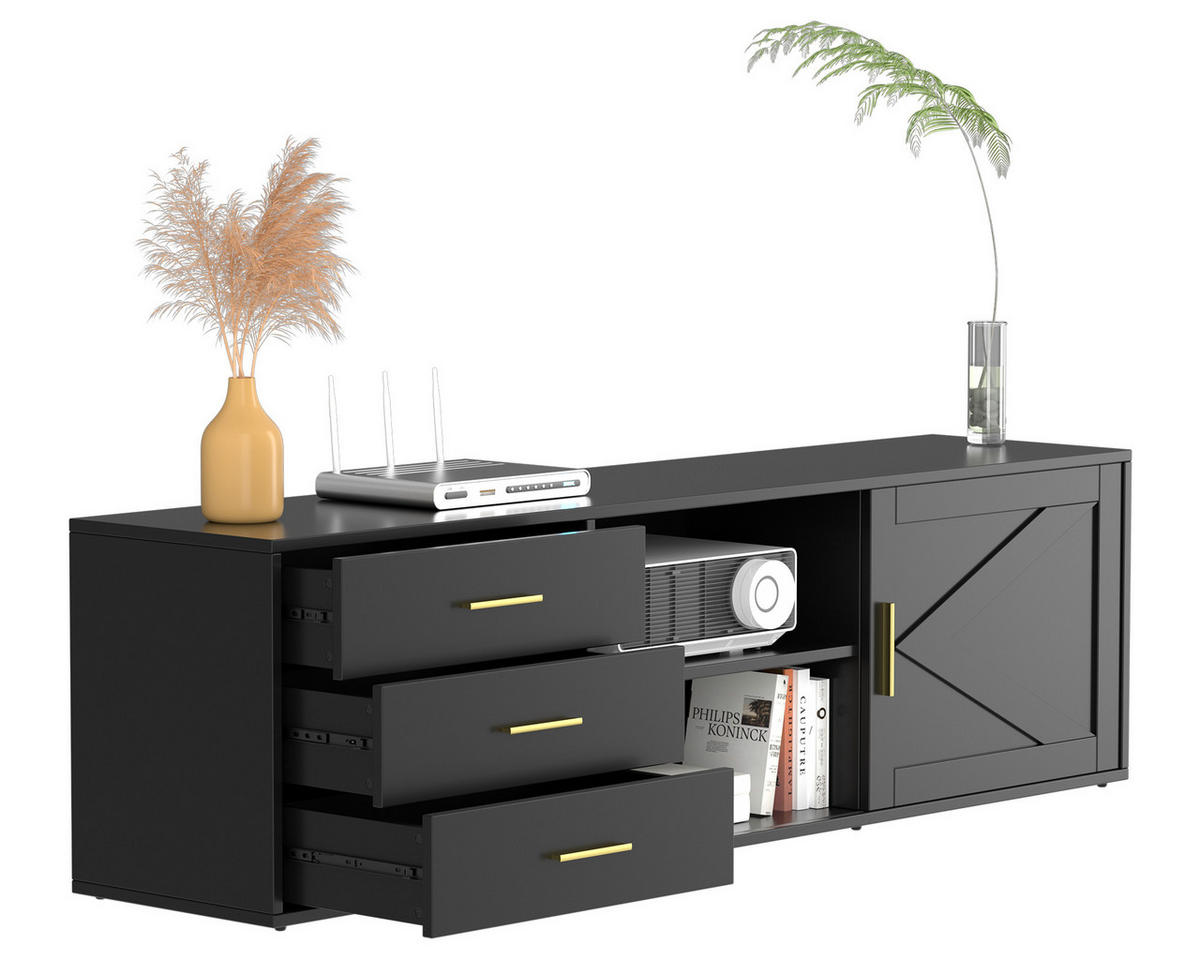 TV-SCHRANK in 160/45/35 cm - Schwarz, Holzwerkstoff (160/45/35cm) - HOMAVO