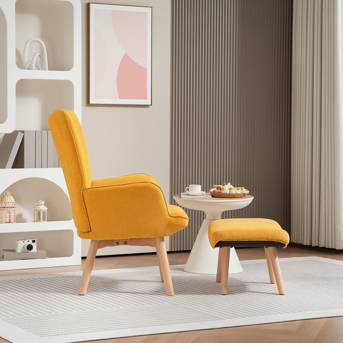 OHRENSESSEL mit Hocker, Relaxsessel, Polstersessel in Kordoptik, Loungesessel - Orange, Textil (80/101/72cm) - HOMCOM
